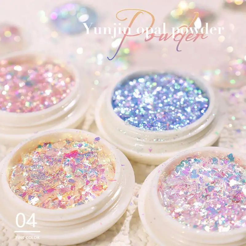 

Aurora Iridescent Opal Nail Glitters Mermaid Chrome Powder Reflective Edelweiss Ice Snow Nails Flakes Gel Polish Decorations