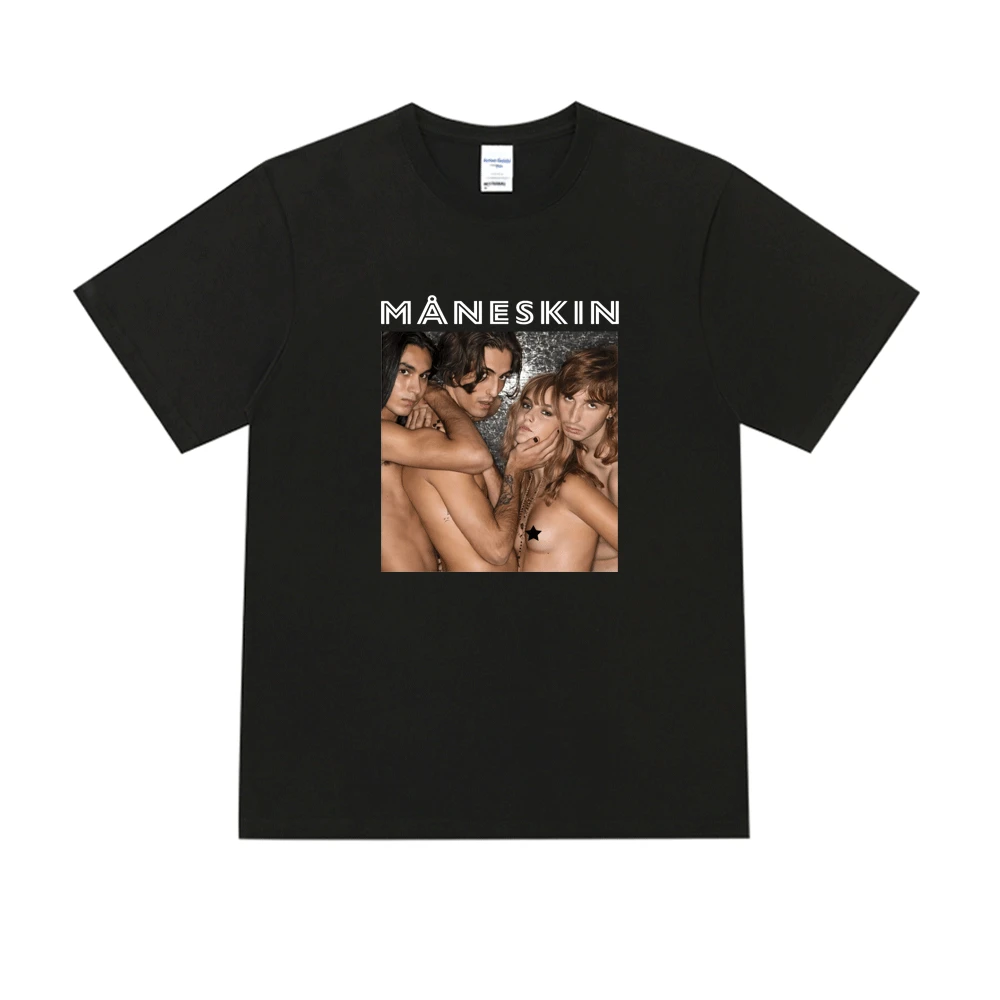 

Maneskin T Shirt Summer Couple Fashion Oversized Short Sleeve T-Shirt Black Crew Neck Cotton Tee Shirt Men Women Wild Tops Male