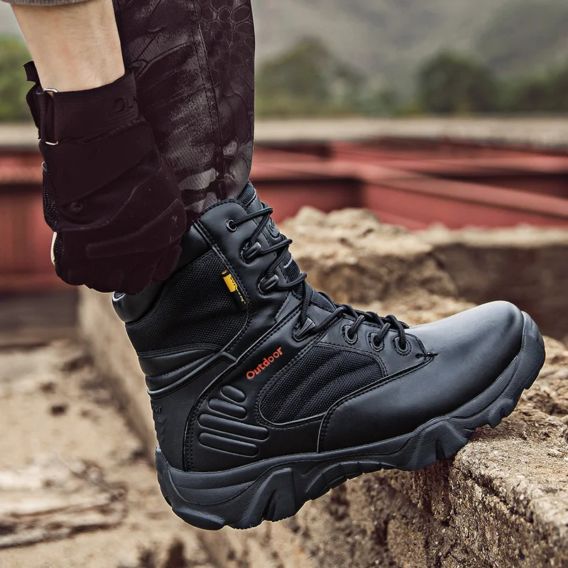 HIKEUP Men Waterproof Hiking Shoes Breathable Tactical Combat Army Boots Outdoor Climbing Shoes Non-slip Men's Trekking Sneaker