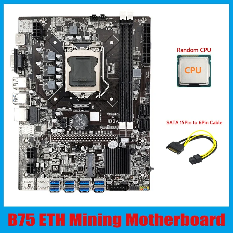 

Материнская плата B75 ETH 8XPCIE USB адаптер + ЦП + SATA 15Pin до 6Pin кабель LGA1155 MSATA B75 USB Майнер материнская плата