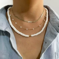 allnewme romantic white coral beaded chain choker necklace for women shell brass gold chain bead necklaces summer beach jewelry