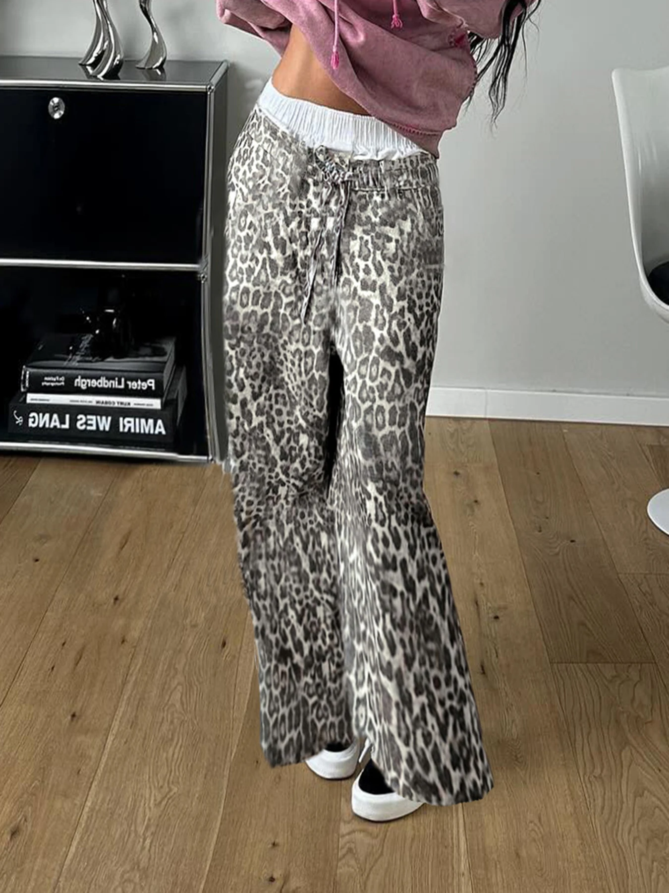 Rockmore Брюки-карго с низкой талией и леопардовым принтом женские уличные модные