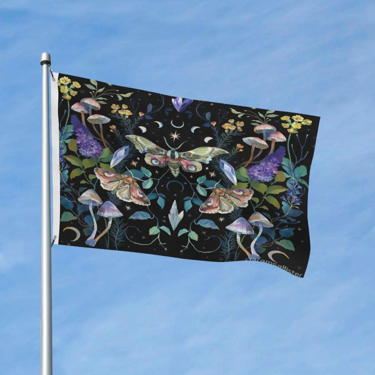 

Crystal Moth Mushroom Flag Decor Modern With Metal Grommets Vibrant Colors Lightweight Bright