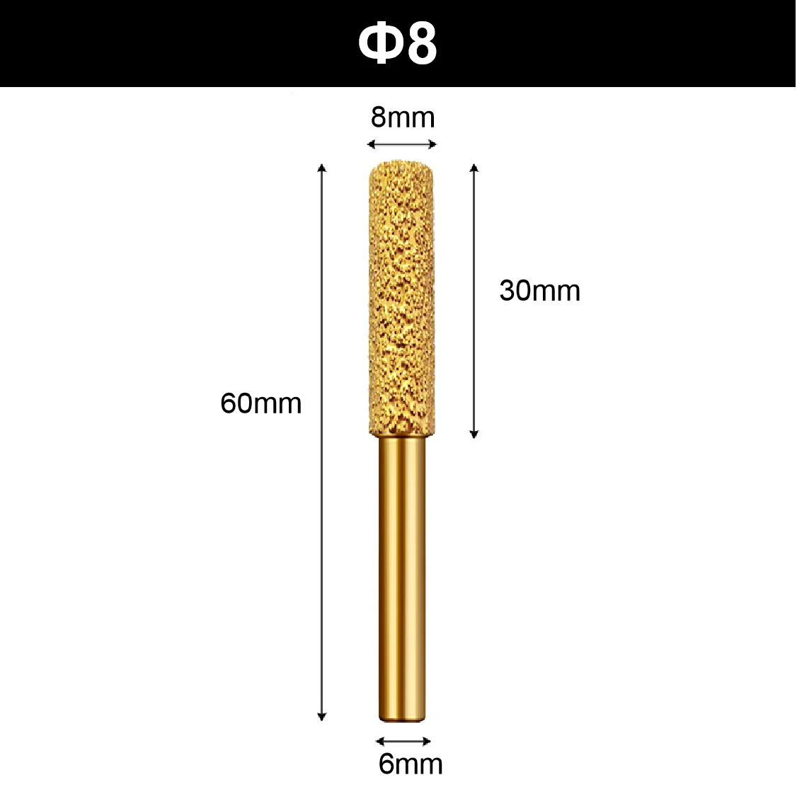 

1 шт., 6 мм хвостовик, вакуумная пайка, алмазная головка, шлифовальный роторный напильник для камня, серого, чугуна, воздуховода, железа, стали