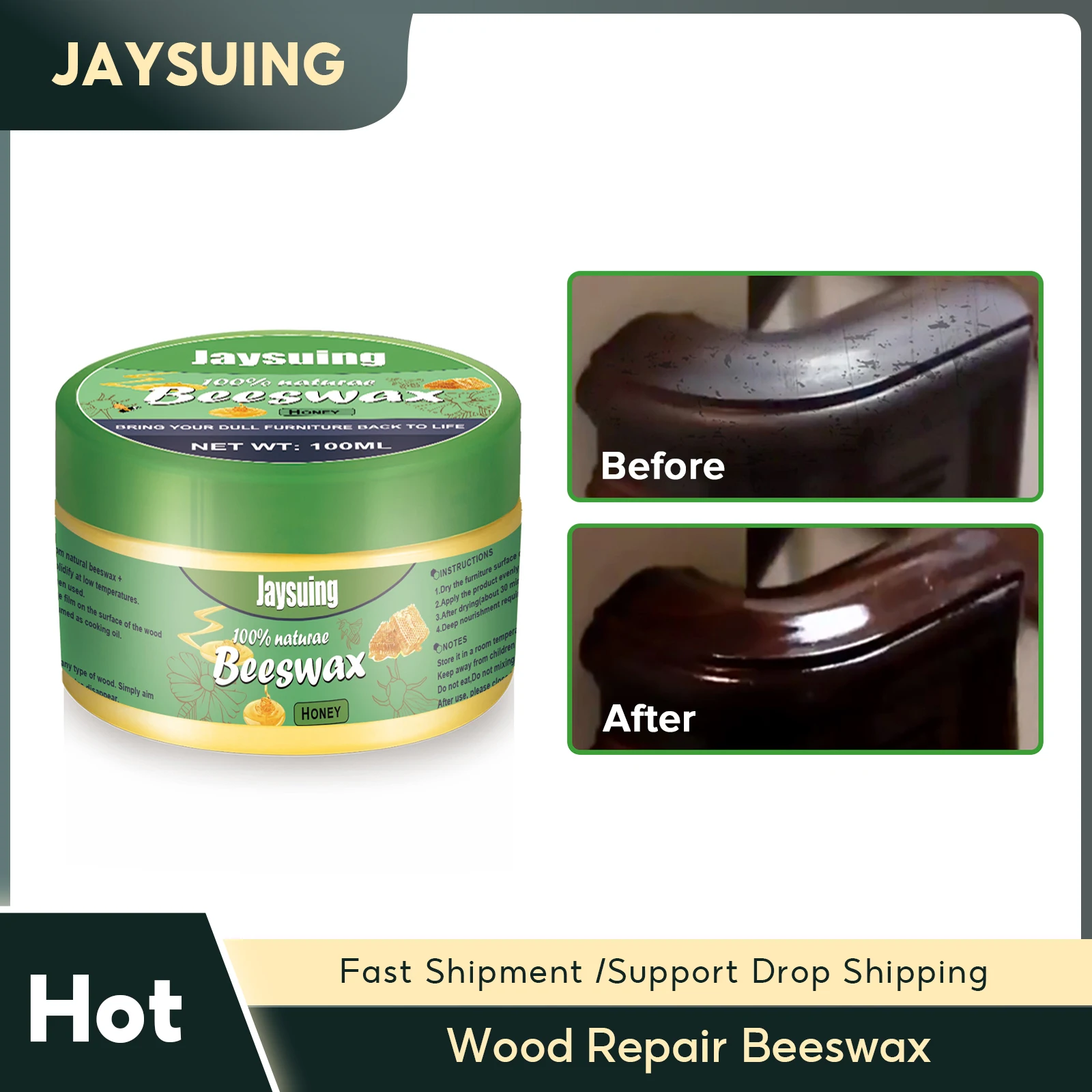 

100ml Wooden Repair Beeswax Furniture Removing Scratch Polishing Mahogany Wood Floor Chair Table Natural Pure Wood Restorer Wax