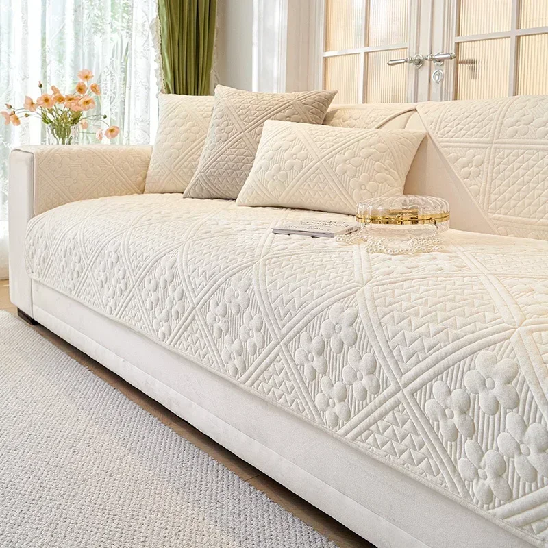 Зимний роскошный чехол для дивана гостиной нескользящий белый толстый коврик