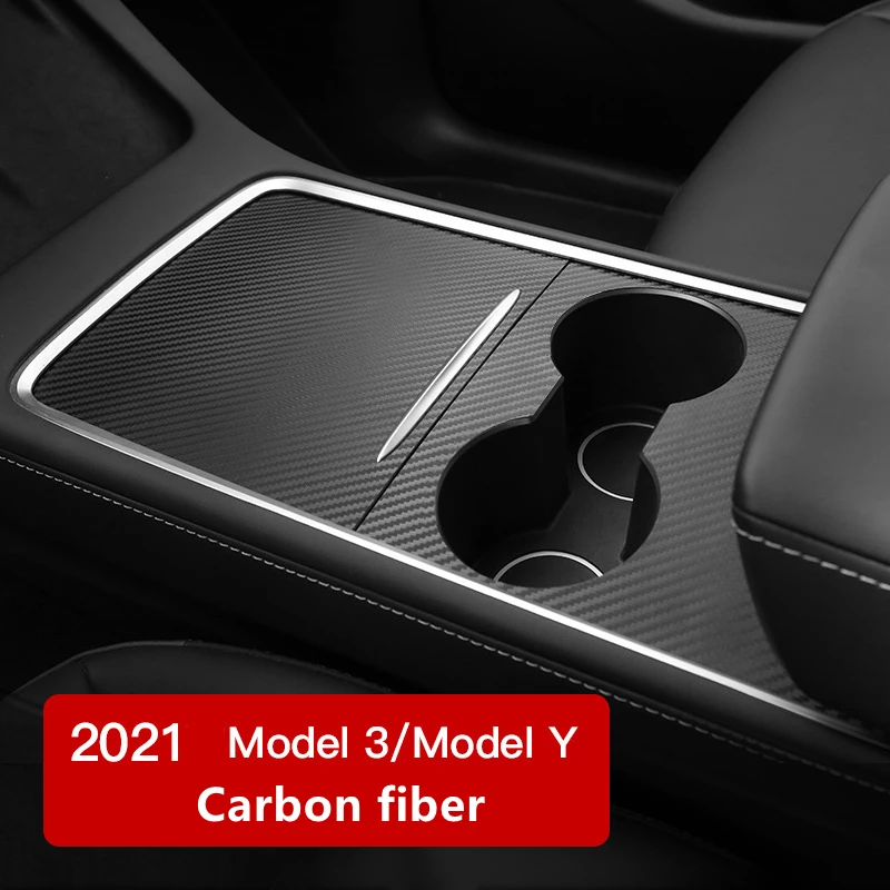 

Car Center Consol Storage Box Sticker For 2021 Tesla Model 3 Y Carbon Fiber/Black/White Car Center Console Cup Holder Protector