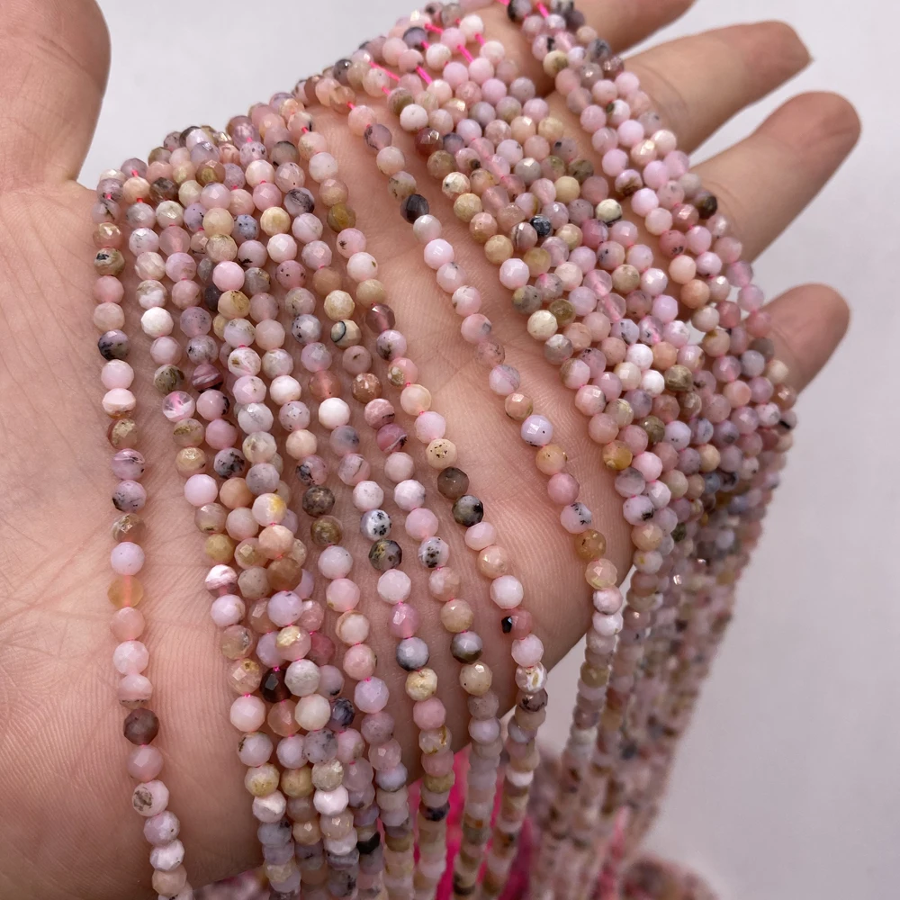 

Natural Semi-precious Stone Pink Opal Faceted Round Small Beads Making DIY Necklace Bracelet Anklet Jewelry Gift