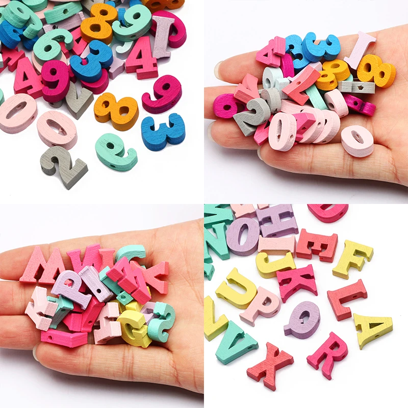 

7-16mm Color Natural Wood Chip Beads Mixed Letter Alphabet Digital Wood Charm Pendant For DIY Jewelry Making Crafts Accessories