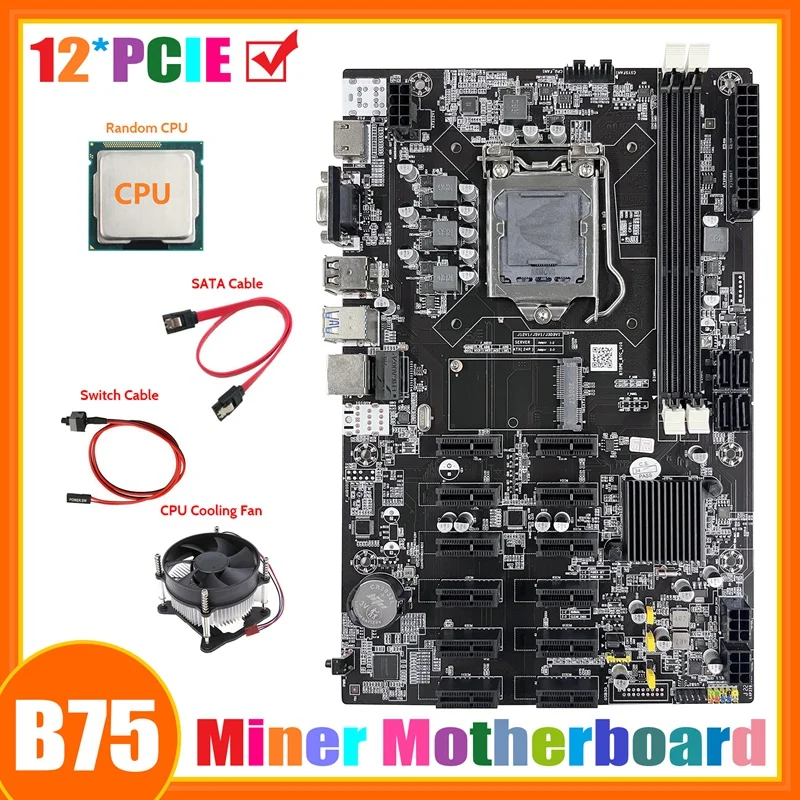 

Материнская плата для майнинга B75 12 PCIE ETH + случайный ЦП + вентилятор + SATA кабель + коммутационный кабель LGA1155 MSATA DDR3 B75 BTC материнская плата для м...