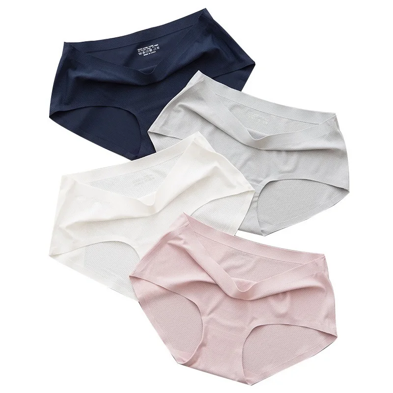 

4pcs For Youpin Ice Silk Women Briefs Summer Breathable Comfortable Tracless Middle Waist One Piece Seamless Ladies Underwear