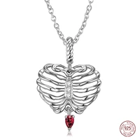 925 real silver heart skeleton nightclub punk necklace for women fashion personality collarbone chain pandora making jewelry