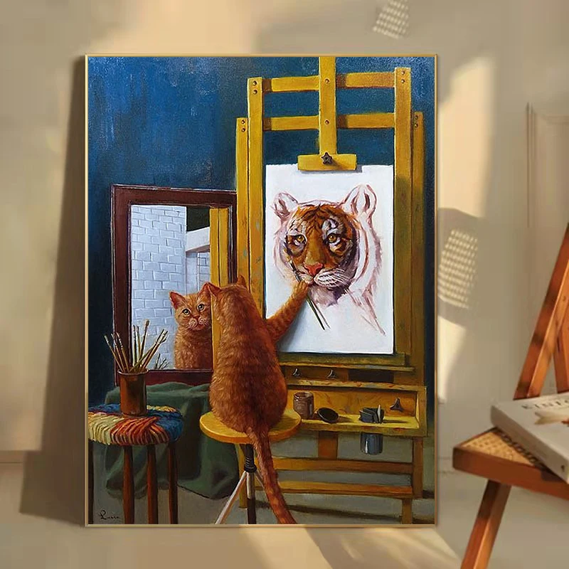 

Funny Cat Self Portrait Tiger Canvas Wall Art Poster and Prints Cuadros Canvas Painting for Living Room Home Decorative Painting