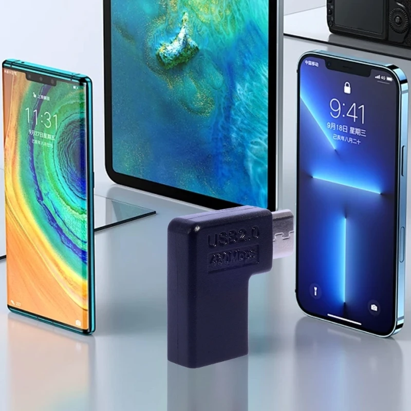 Угловой адаптер Micro USB to TypeC 48 Мбит/с быстрая передача данных для смартфонов