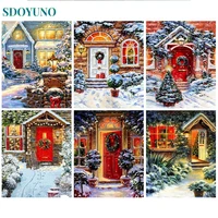 sdoyuno christmas diy painting by number kits for adults on canvas with frame acrylic paint drawing coloring by number wall deco