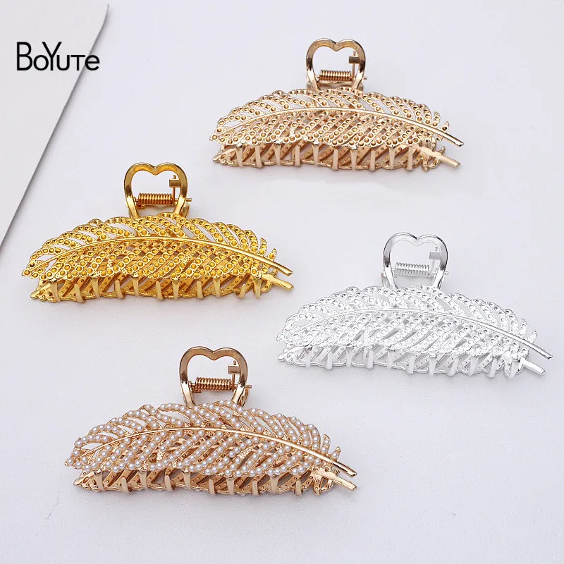 

BoYuTe (5 Pieces/Lot) 11*6CM Alloy Feather Shaped Hair Claws Wholesale Factory Supply Shark Clips Diy Hair Accessories