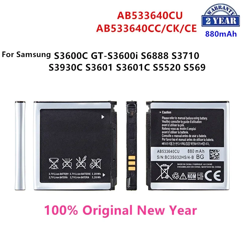 

100% Orginal AB533640CU AB533640CC Battery 880mAh For Samsung S3600C GT-S3600i S6888 S3710 S3930C S3601 S3601C S5520 S569