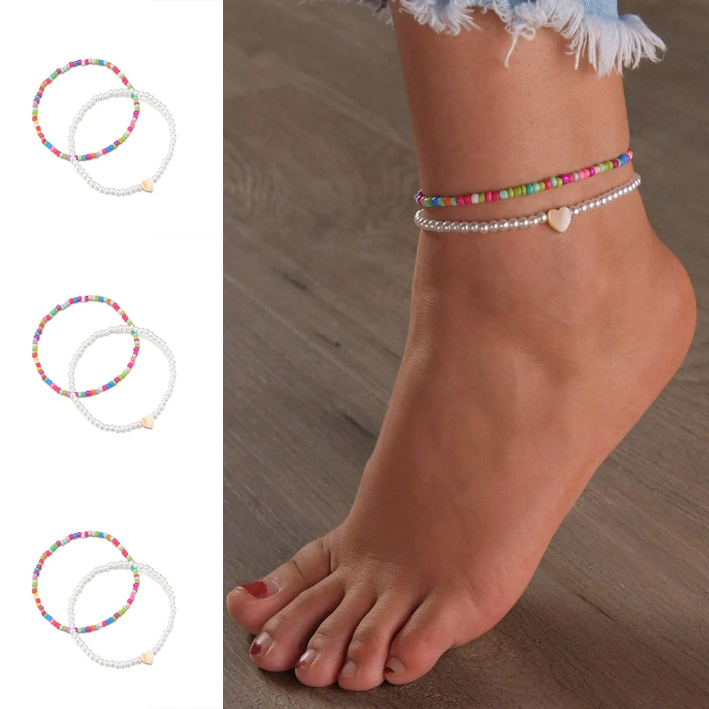Leg Bracelet Foot Ankle Chain Jewelry Shell Sliced Peach Heart Toe Chain Imitation Pearl Anklet Anklet for Women