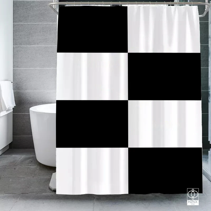 

Modern Checkerboard Shower Curtain Geometric Crown Water Cube Bathroom Screen Background Decoration Waterproof Polyester Fabric