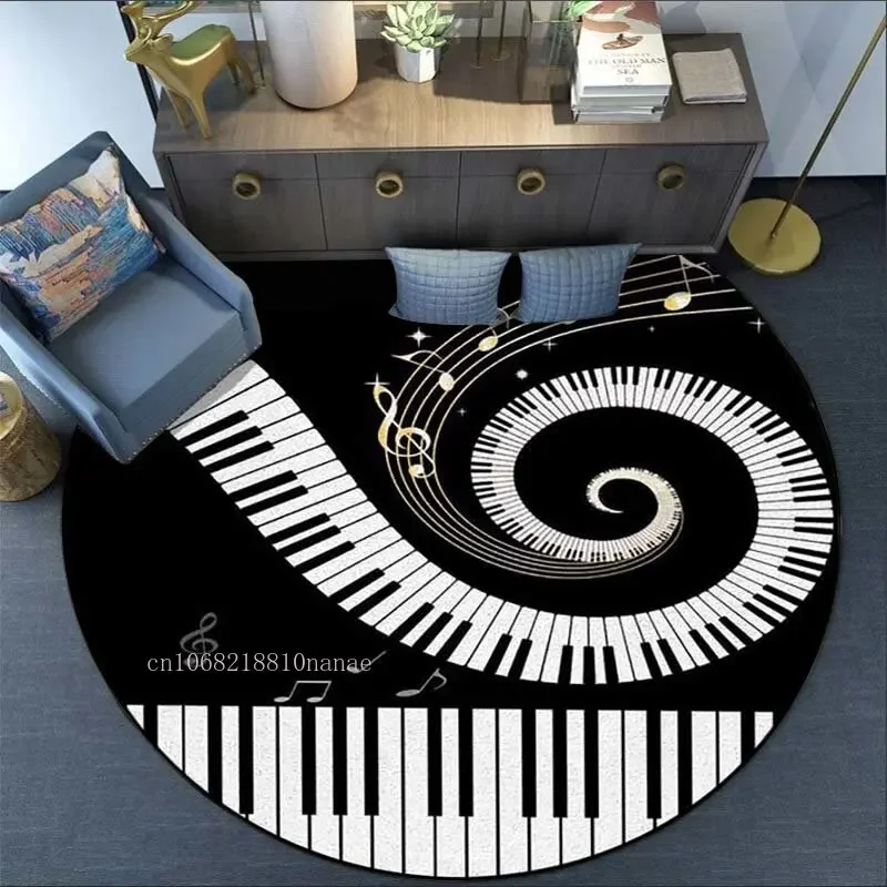 Современное музыкальное пианино круглый ковер черно-белый музыкальные ноты