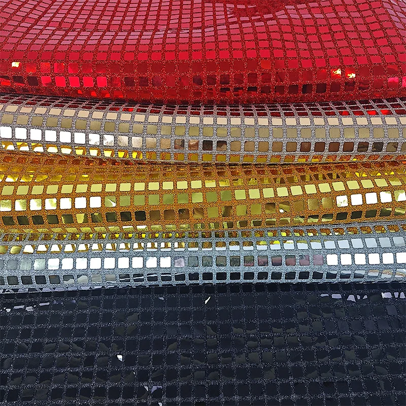 Фото Ткань с пайетками 100x140 см: Металлическая сетка Magic Color Square Lattice, мягкая зеркальная сетка, текстиль для декора, ткань для рукоделия, для сценических костюмов, дизайнерская ткань для вечеринок №2