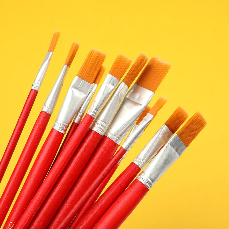 

1PC 12PC Oil Paint Brush Red Rod Nylon Hair Watercolor Brushes DIY Handmade Children's Painting Pen Brush