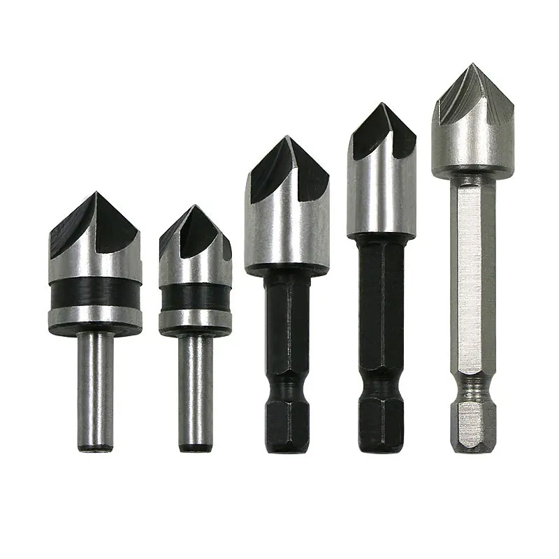 

5pc Industrial Countersink Drill Bit Set 5 Flutes Counter Sink Woodworking Drill Bits Metal Working Chamfer Chamfering Cutter