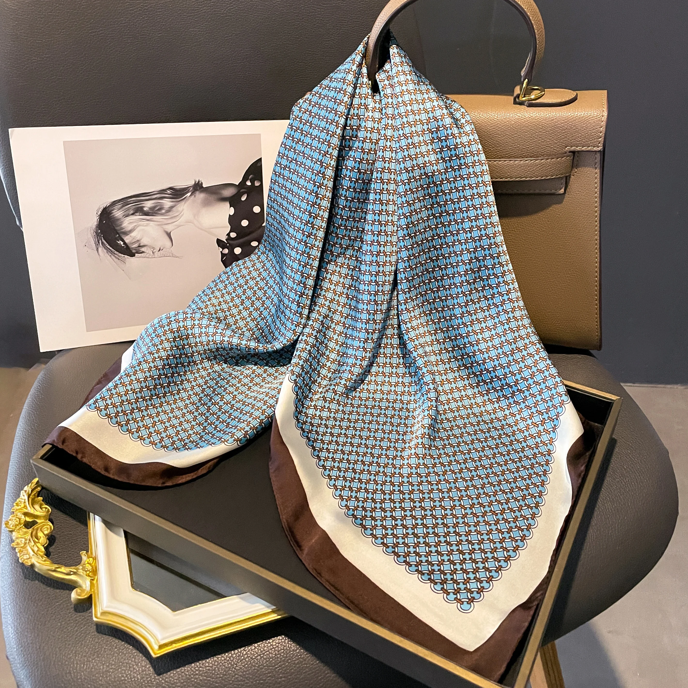 Женский Шелковый Шарф С Цветочным Принтом Квадратный Модный Головной Убор Шаль