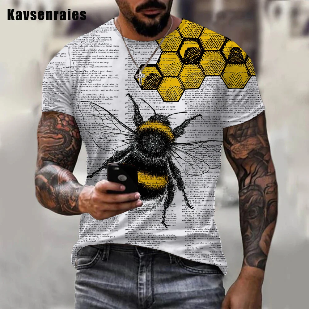 2022 nowy ponadgabarytowy mężczyzna kobiet skoncentrowana pszczoła 3D koszulka z nadrukiem Unisex wokół szyi z krótkim rękawem koszulki Harajuku