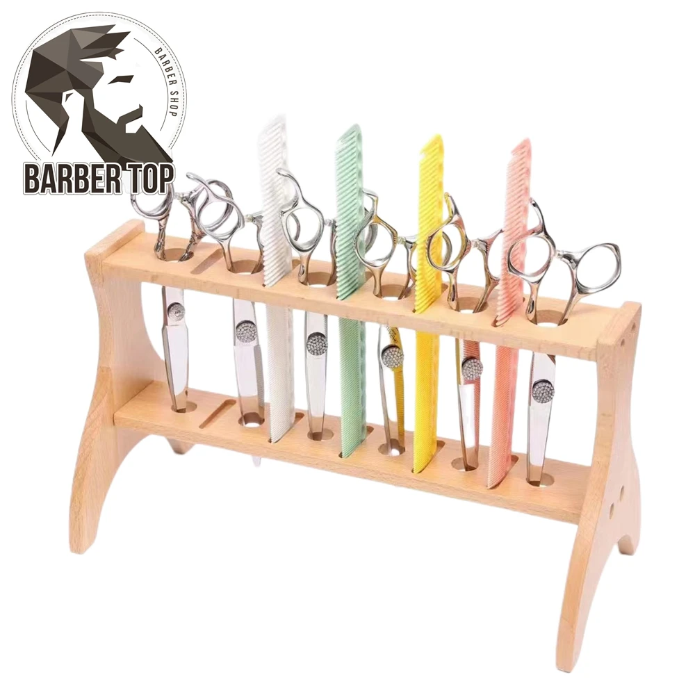 

Pro Salon Scissors Holder Barber Shop Shears Stand Haircut Scissors Combs Storage Organizer Wooden Hairdressing Accessories