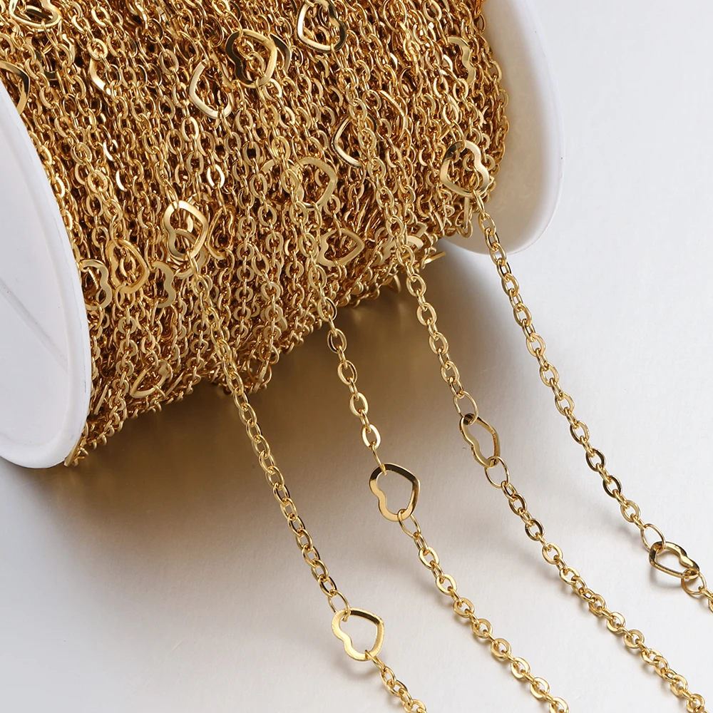 

2meters Stainless Steel Cable Curb Chains Heart Beads Chain Necklace Bracelet Choker Components for Jewelry Making Handmade