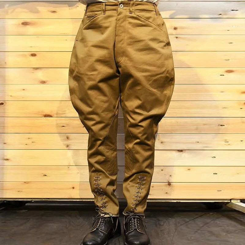 YANGHAOYUSONG homemade YUTU&MM men's light brown loose overalls cotton 9 points cycling pants twill breeches