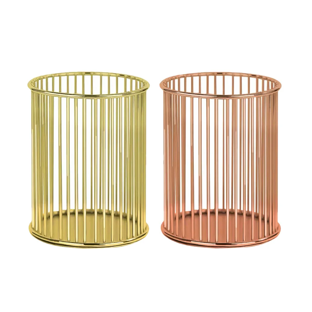 

2pcs Pen Holders Wrought Pen Holder Brushes Organizers Desktop Storage Box Round Makeup Brush Pen Holder ( Golden, Rose )