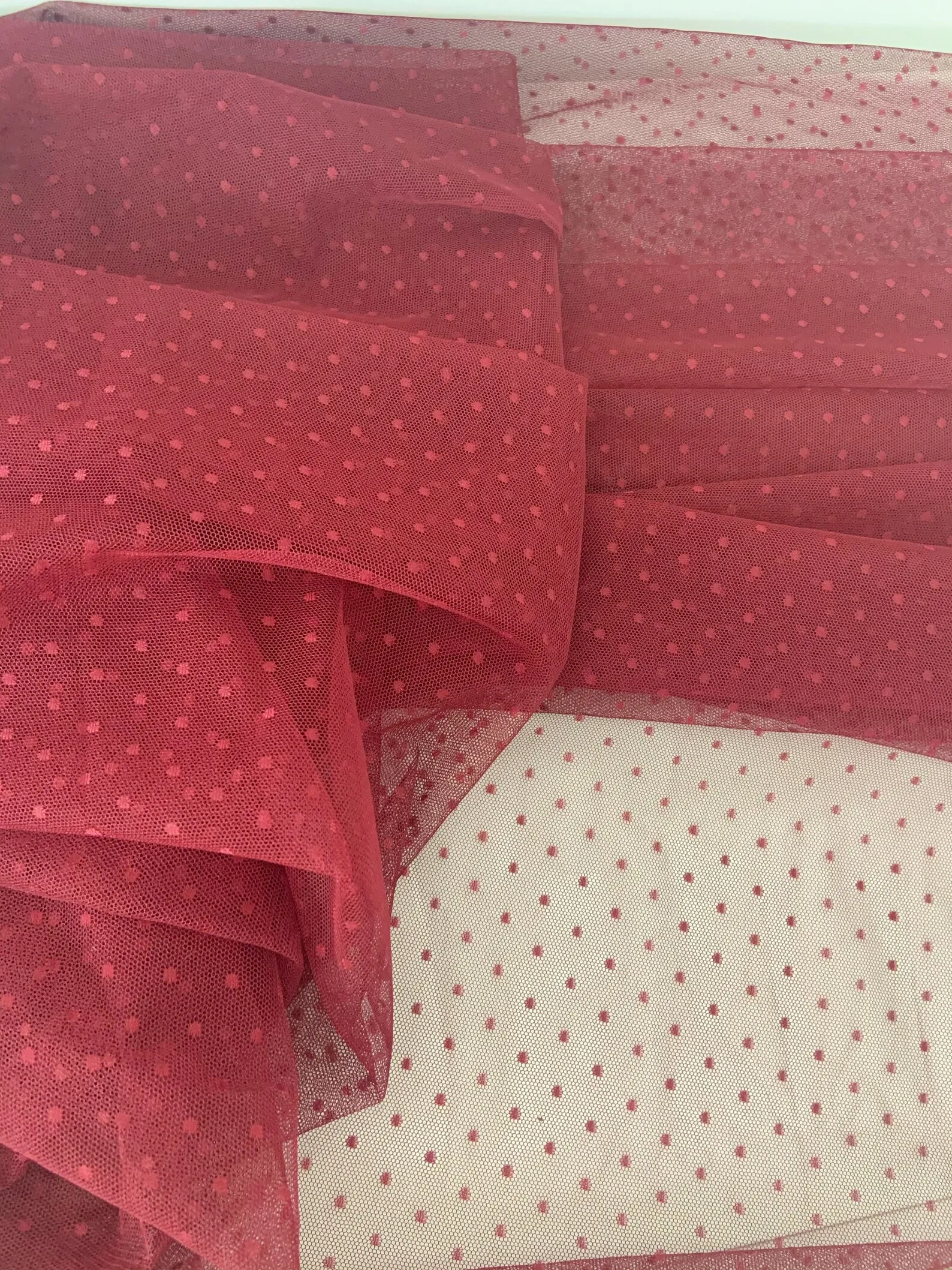 

10 yards/Lot Wine Red Tulle Fabric with Polka Dots Polka Dotted Tulle Fabric Jacquard Tulle Lace Fabric with Dots
