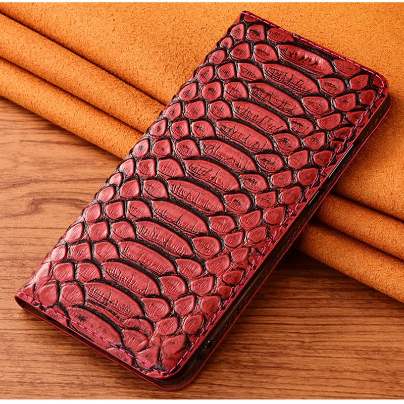 Snakeskin Veins Cowhide Genuine Leather Case For Samsung Galaxy S7 S8 S9 S10 S20 S21 S22 FE Plus Lite Ultra Wallet Flip Cover