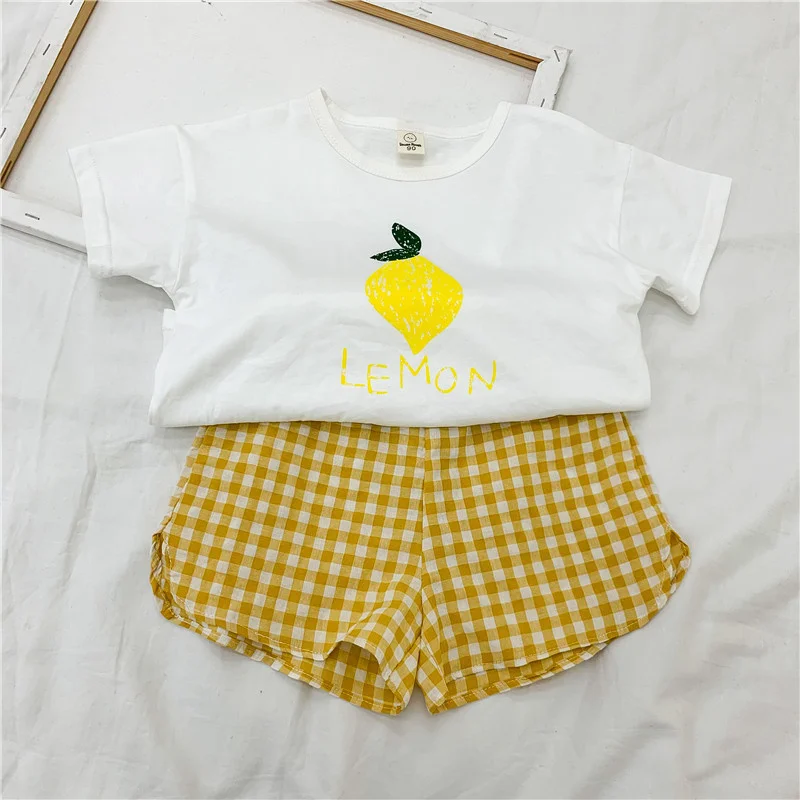 Костюм для девочек футболка + шорты хлопок 2 шт./компл. 2022 недорогая весенне-летняя