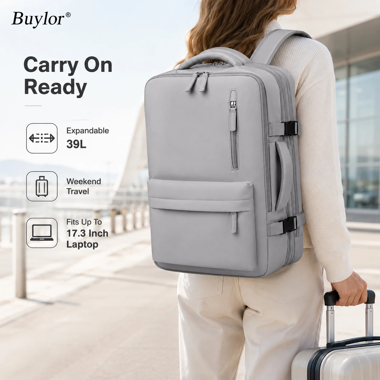 Фото Рюкзак для путешествий Buylor 45x35x20, ручная кладь EasyJet, расширяемый, большой вместимости, для ноутбука, женский, для самолета