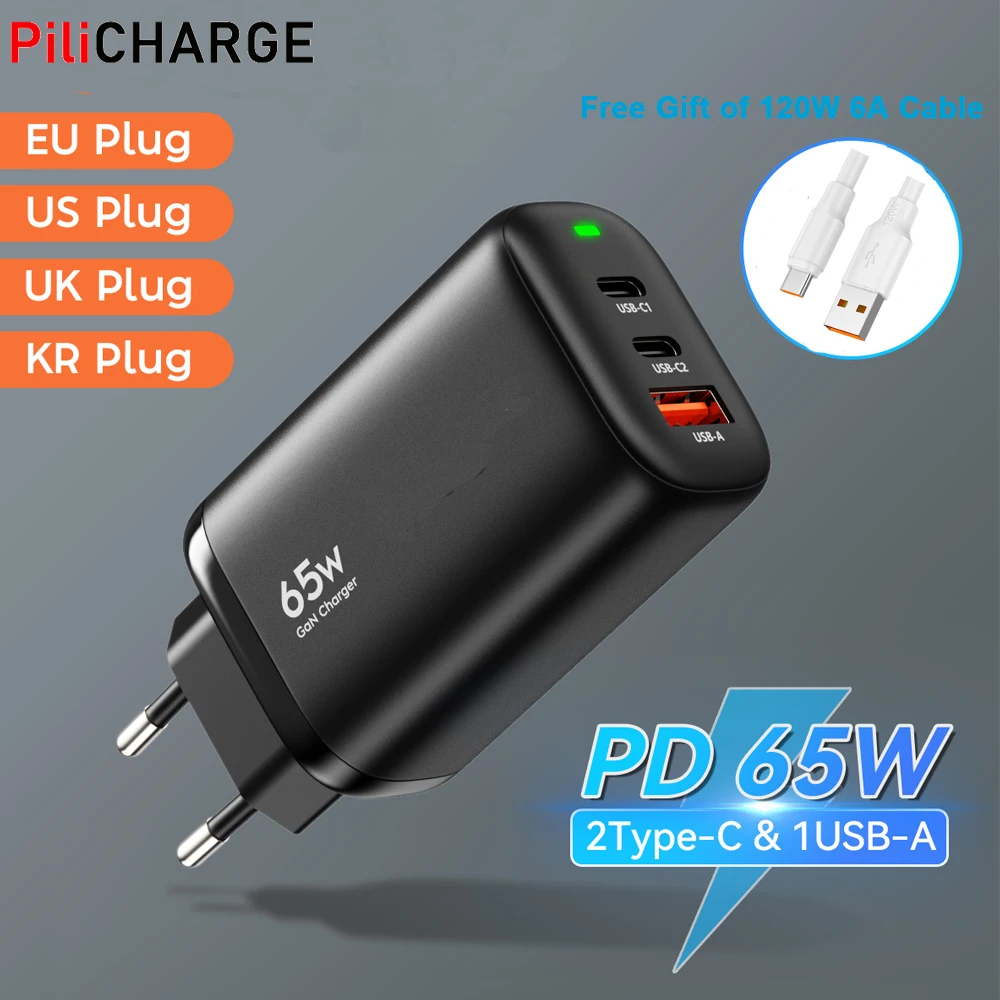 

65W GaN USB Type C Fast Charger QC3.0 PD3.0 Portable Fast Charging For iPhone 14 13 Samsung Macbook Laptop Quick Wall Chargers
