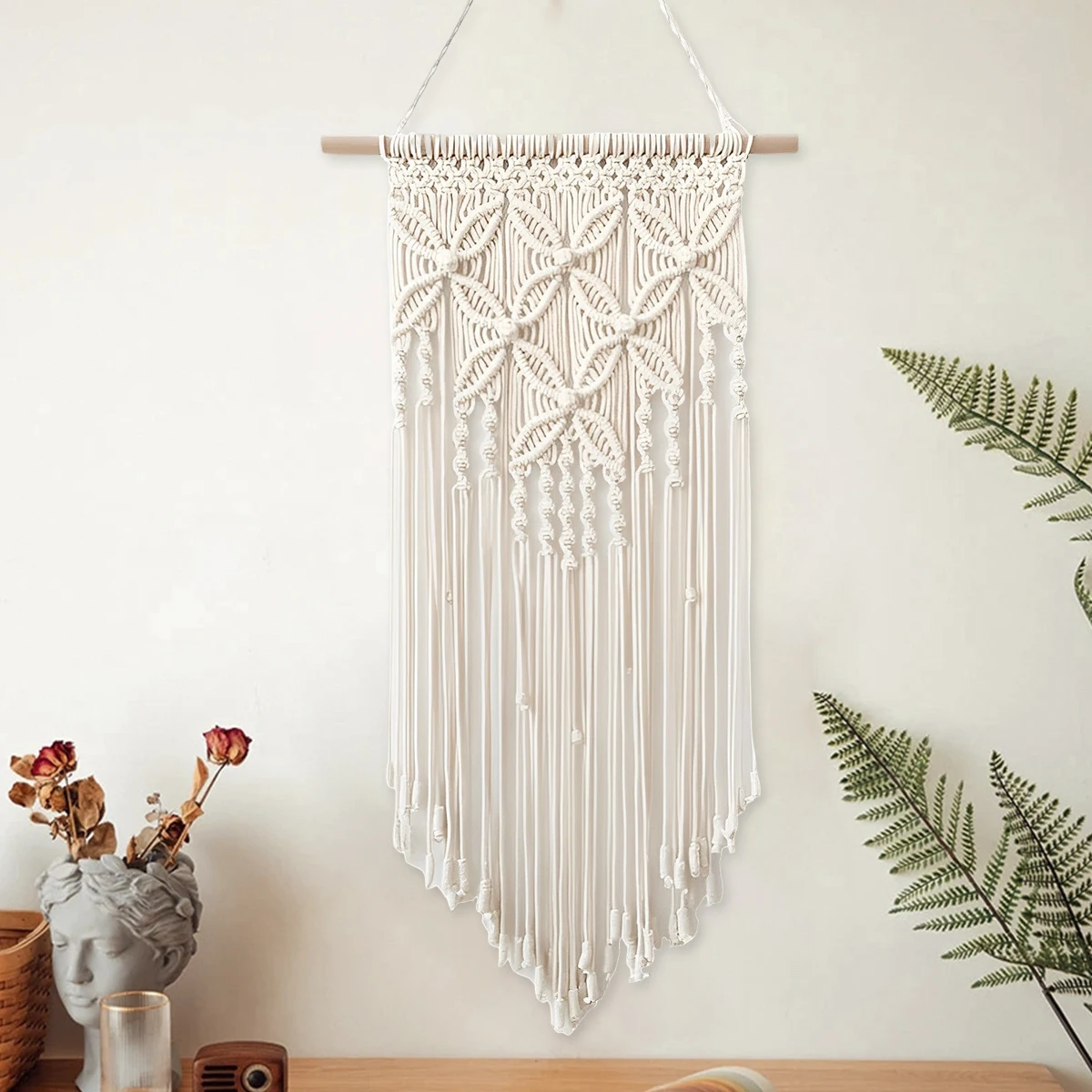 

Macrame Wall Hanging Tapestry Handmade Bohemian Ethnic Chic Tapestry Boho Woven Wall Art Décor Beige Tassel Cotton Crochet