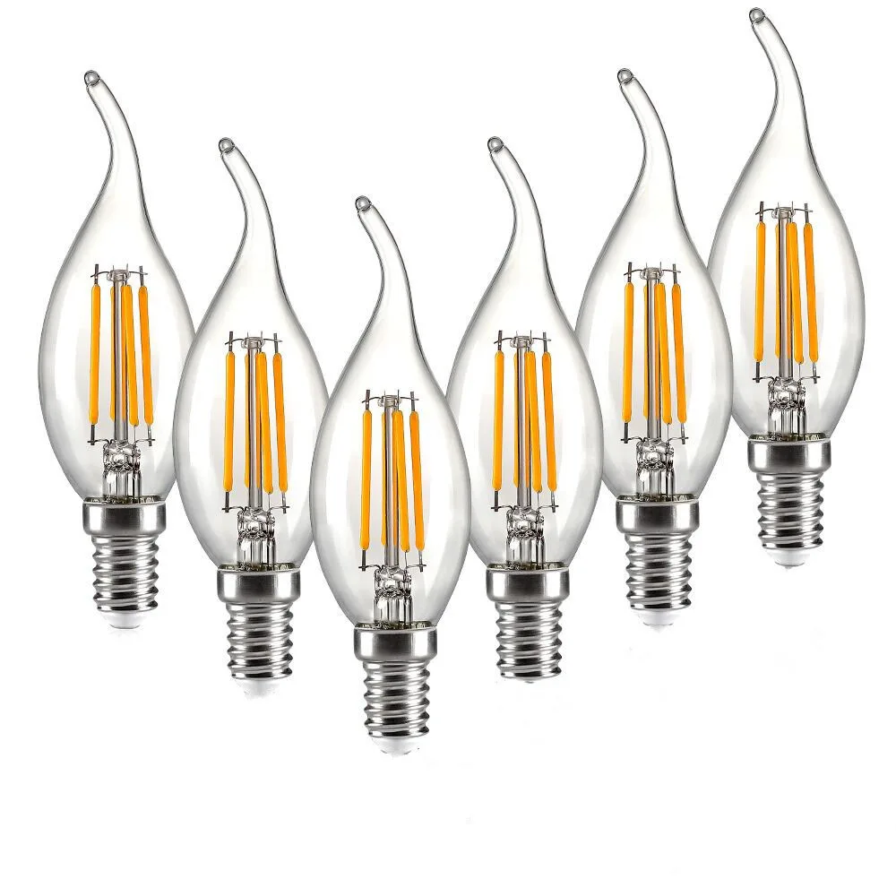 

10Pcs LED Bulb C35 E14 E12 E27 220V 110V Dimmable 2W 4W 6W Design Energy Saving Candle Warm White Filament Light 360 Degree Lamp