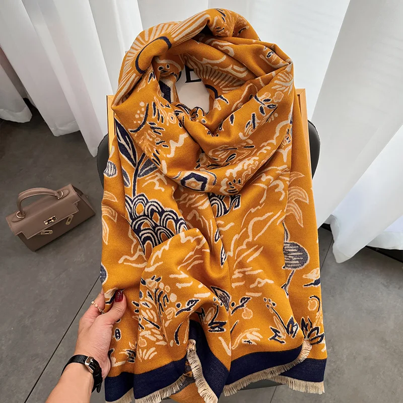 Женский зимний шарф, кашемировый шейный платок, шерстяной тонкий платок Bufanda, 2022 фирменный пашминовый пончо, основовязанные шарфы-одеяла
