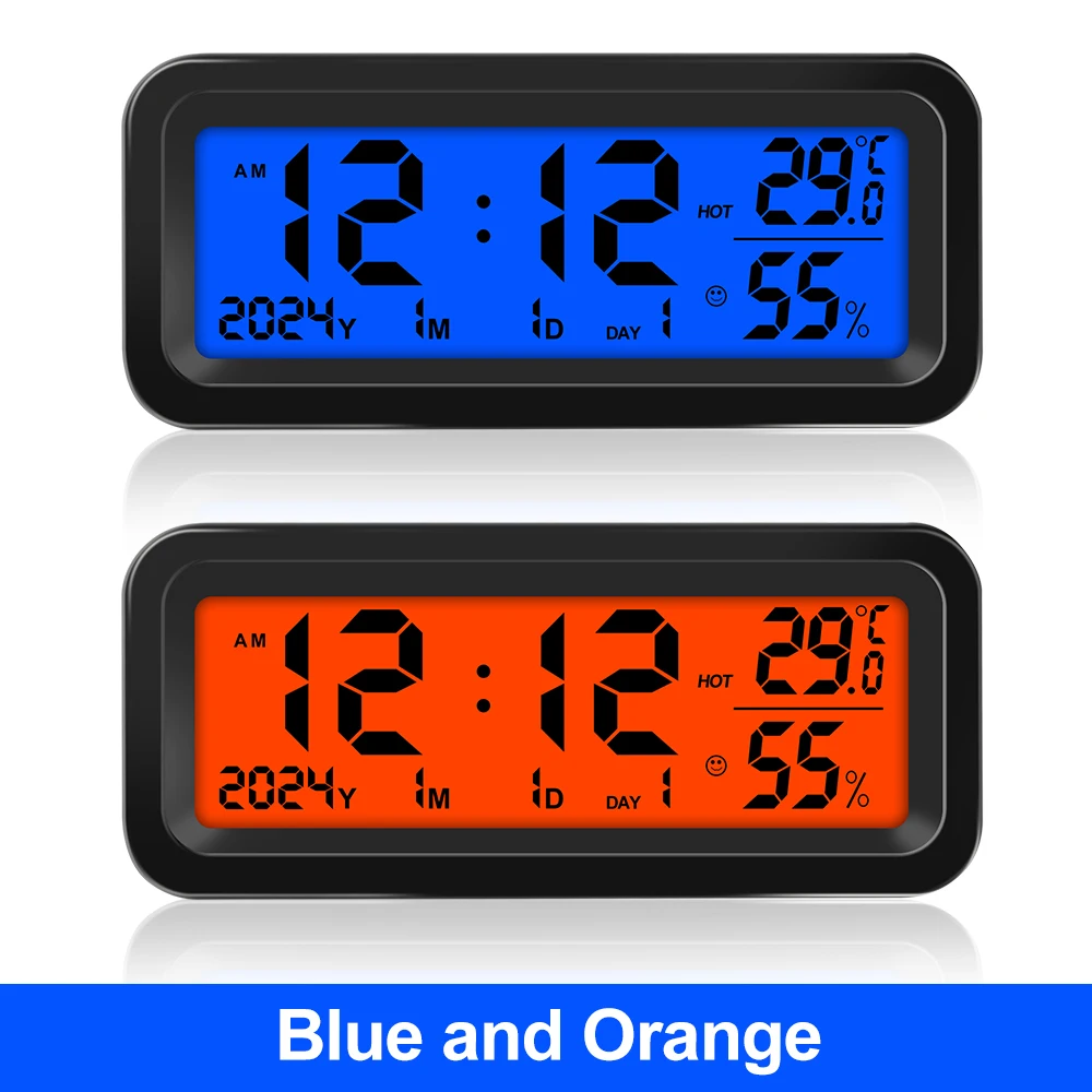 

Автомобильные часы на солнечной энергии для приборной панели, электронные цифровые автоматические часы с ЖК-дисплеем и подсветкой, показывают дату, неделю, температуру, влажность