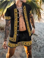 shirt suit print patchwork lapel short sleeve men sets casual shirt beach shorts summer streetwear vacation hawaiian men s 4xl