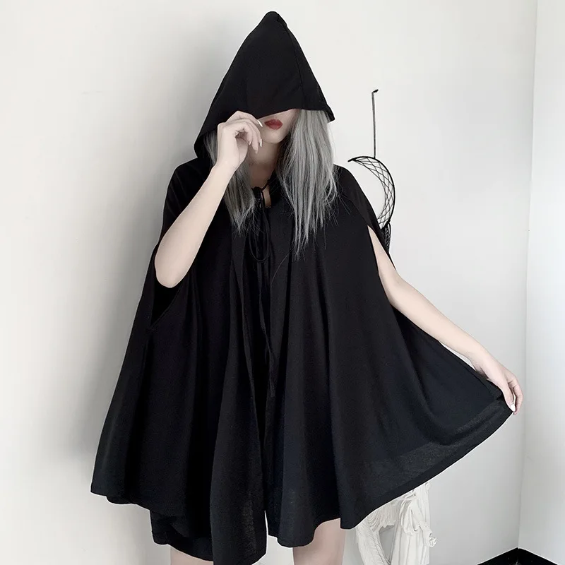

Goth Clothes Dark Brother Halloween Priest Cloak Vampire Coat Lolita Hooded Windbreaker Cloak Female Harajuku Black Jacket