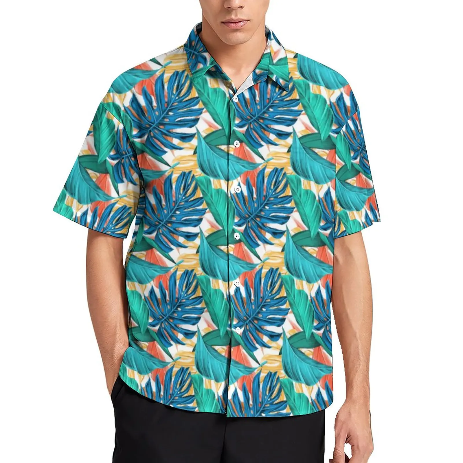 

Exotic Tropical Print Casual Shirt Men Palm Leaves Beach Shirt Hawaiian Vintage Blouses Short-Sleeved Custom Oversized Clothing
