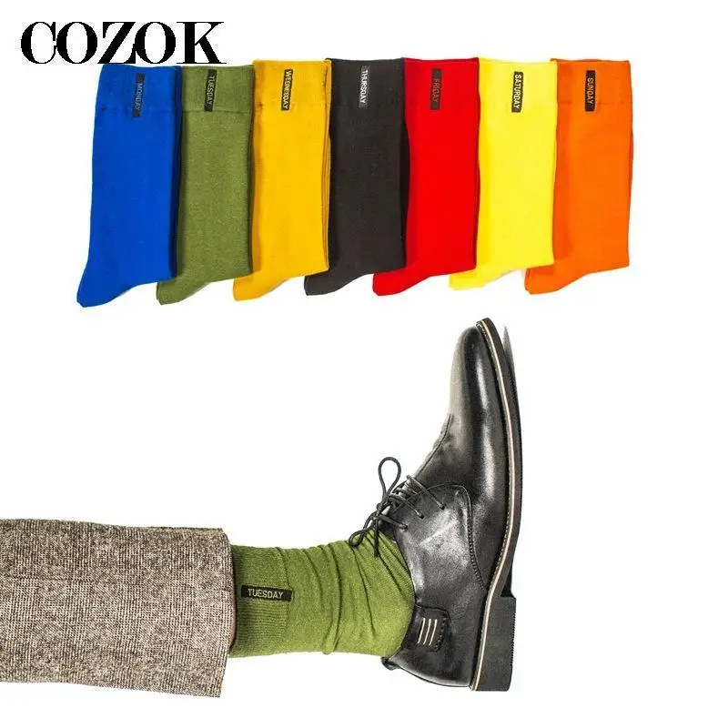 

7 Pairs Fashion Mens Socks Combed Cotton Solid Color Business Socks For Man British Style Multi-colored Week Socks For Men Dress