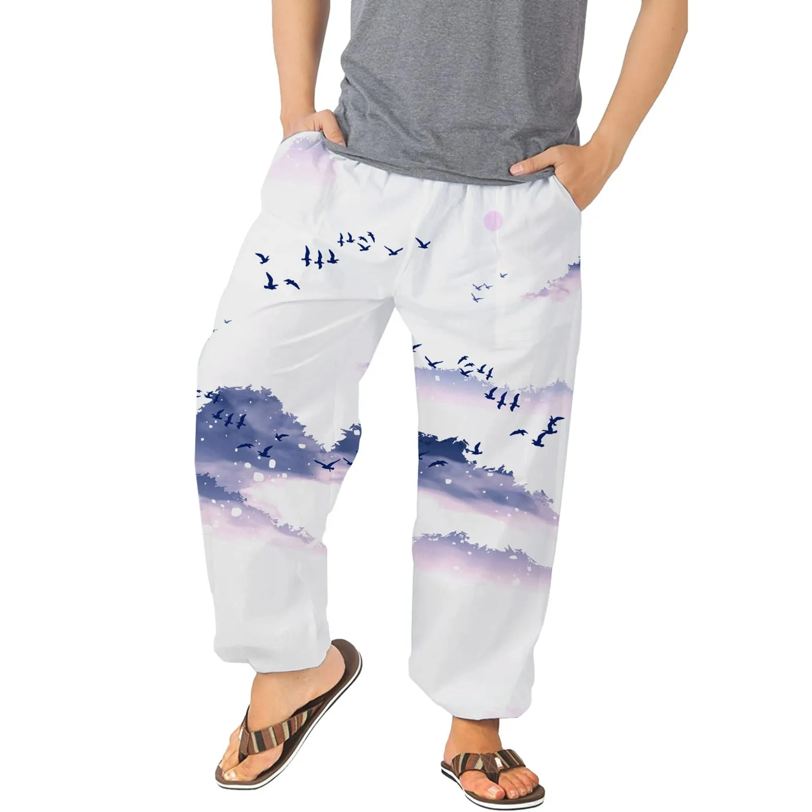 

Мужские брюки, повседневные универсальные свободные брюки с принтом, модные пляжные брюки с карманами, блестящие брюки для мальчиков