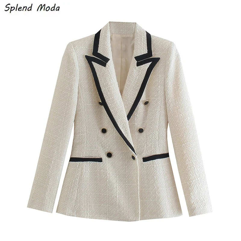 

Женский двубортный Блейзер Splend, модный элегантный Блейзер во французском винтажном стиле для офиса, повседневный текстурированный блейзер...