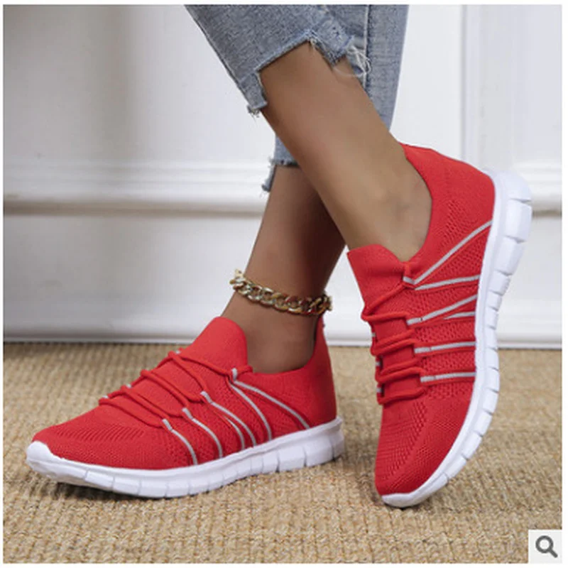 

Sneakers Women Spring Mesh Knit Casual Single Shoe Breathable Lace-Up Tennis Shoes Light Cozy Vulcanized Sports Shoes Zapatillas