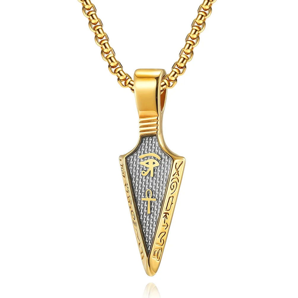 

Men Stainless Steel Necklaces Jewelry Retro Eye of Horus Ankh Egyptian Cross Necklace Spearhead Arrowhead Pendant Accessories